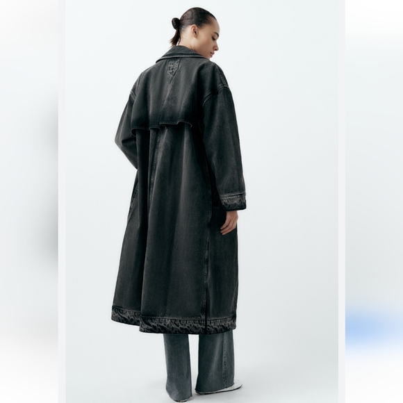 ZARA Denim Trench Coat Jacket Long Oversized Size L/XL - Picture 5 of 11